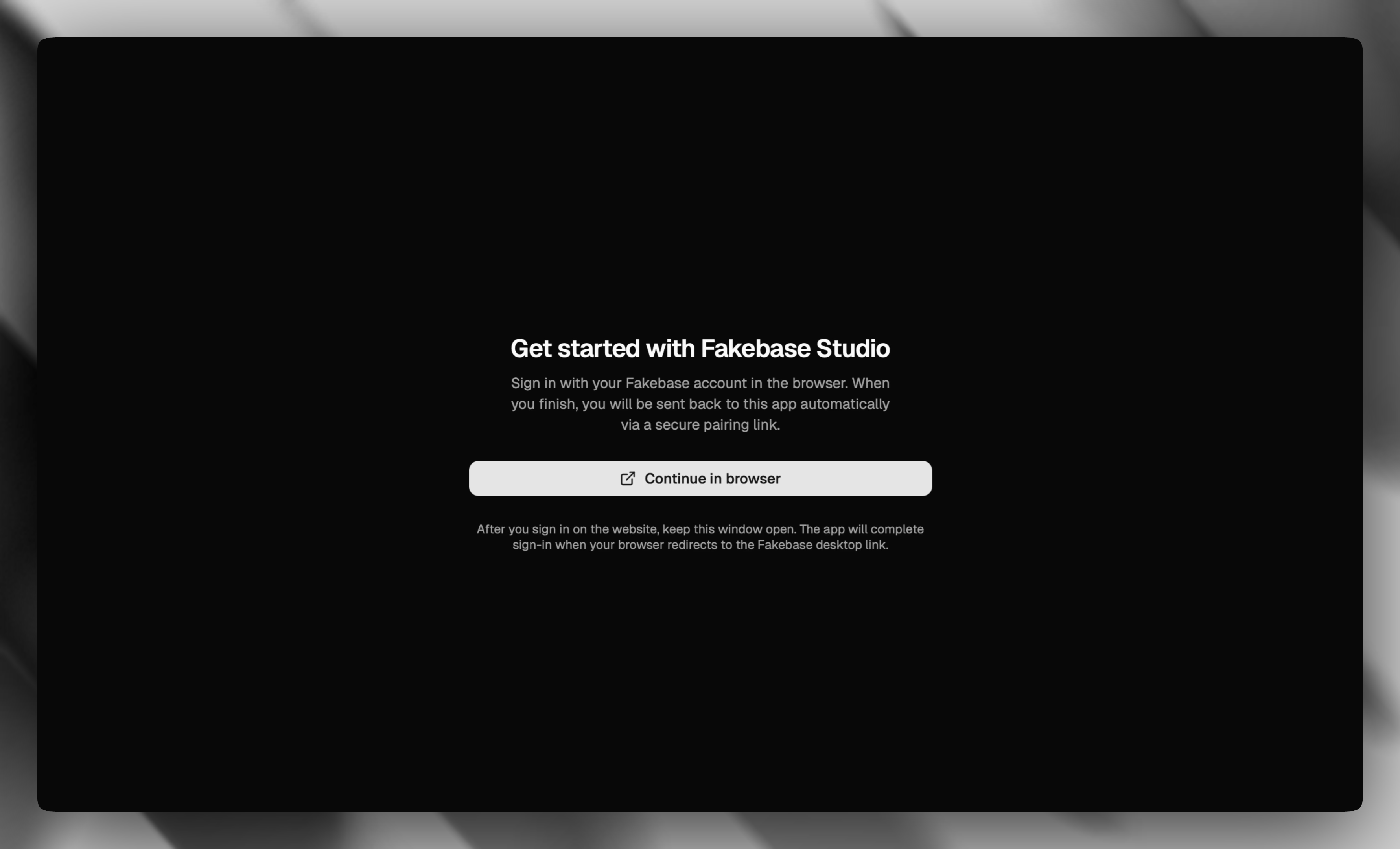 Continue in browser in Fakebase Studio